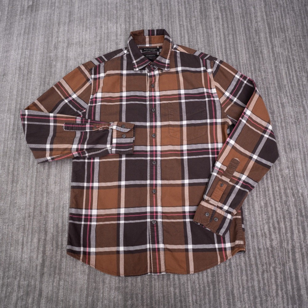 Banana Republic Flannel Shirt Mens Small Brown Excellent Untucked Slim Fit Plaid